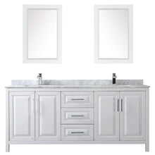 Load image into Gallery viewer, Wyndham Daria 80 Inch Double Bathroom Vanity in White, White Carrara Marble Countertop, Undermount Square Sinks, and 24 Inch Mirrors- Wyndham