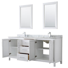 Load image into Gallery viewer, Wyndham Daria 80 Inch Double Bathroom Vanity in White, White Carrara Marble Countertop, Undermount Square Sinks, and 24 Inch Mirrors- Wyndham