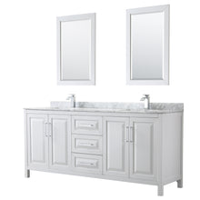 Load image into Gallery viewer, Wyndham Daria 80 Inch Double Bathroom Vanity in White, White Carrara Marble Countertop, Undermount Square Sinks, and 24 Inch Mirrors- Wyndham