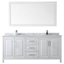Load image into Gallery viewer, Wyndham Daria 80 Inch Double Bathroom Vanity in White, White Carrara Marble Countertop, Undermount Square Sinks, and 70 Inch Mirror- Wyndham