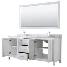 Load image into Gallery viewer, Wyndham Daria 80 Inch Double Bathroom Vanity in White, White Carrara Marble Countertop, Undermount Square Sinks, and 70 Inch Mirror- Wyndham