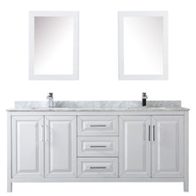 Load image into Gallery viewer, Wyndham Daria 80 Inch Double Bathroom Vanity in White, White Carrara Marble Countertop, Undermount Square Sinks, and Medicine Cabinets- Wyndham