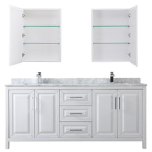 Load image into Gallery viewer, Wyndham Daria 80 Inch Double Bathroom Vanity in White, White Carrara Marble Countertop, Undermount Square Sinks, and Medicine Cabinets- Wyndham