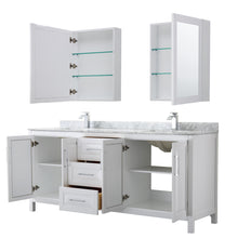 Load image into Gallery viewer, Wyndham Daria 80 Inch Double Bathroom Vanity in White, White Carrara Marble Countertop, Undermount Square Sinks, and Medicine Cabinets- Wyndham
