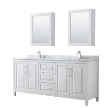 Load image into Gallery viewer, Wyndham Daria 80 Inch Double Bathroom Vanity in White, White Carrara Marble Countertop, Undermount Square Sinks, and Medicine Cabinets- Wyndham