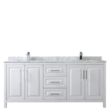 Load image into Gallery viewer, Wyndham Daria 80 Inch Double Bathroom Vanity in White, White Carrara Marble Countertop, Undermount Square Sinks, and No Mirror- Wyndham