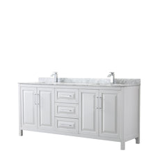 Load image into Gallery viewer, Wyndham Daria 80 Inch Double Bathroom Vanity in White, White Carrara Marble Countertop, Undermount Square Sinks, and No Mirror- Wyndham