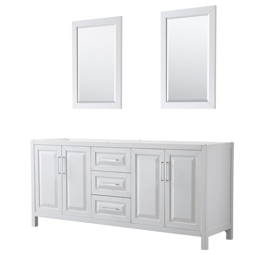 Wyndham Daria 80 Inch Double Bathroom Vanity in White, No Countertop, No Sink, and 24 Inch Mirrors- Wyndham