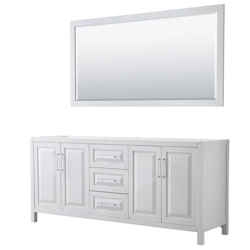 Wyndham Daria 80 Inch Double Bathroom Vanity in White, No Countertop, No Sink, and 70 Inch Mirror- Wyndham