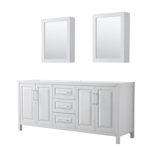 Wyndham Daria 80 Inch Double Bathroom Vanity in White, No Countertop, No Sink, and Medicine Cabinets- Wyndham