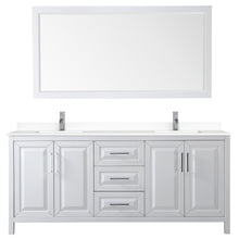 Load image into Gallery viewer, Wyndham Daria 80 Inch Double Bathroom Vanity in White, White Cultured Marble Countertop, Undermount Square Sinks, 70 Inch Mirror- Wyndham