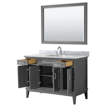 Load image into Gallery viewer, Wyndham Margate 48 Inch Single Bathroom Vanity in Dark Gray, White Carrara Marble Countertop, Undermount Oval Sink, and 44 Inch Mirror- Wyndham