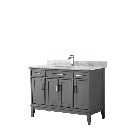 Wyndham Margate 48 Inch Single Bathroom Vanity in Dark Gray, White Carrara Marble Countertop, Undermount Square Sink, and No Mirror- Wyndham