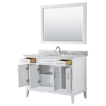 Load image into Gallery viewer, Wyndham Margate 48 Inch Single Bathroom Vanity in White, White Carrara Marble Countertop, Undermount Oval Sink, and 44 Inch Mirror- Wyndham
