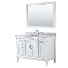 Load image into Gallery viewer, Wyndham Margate 48 Inch Single Bathroom Vanity in White, White Carrara Marble Countertop, Undermount Oval Sink, and 44 Inch Mirror- Wyndham