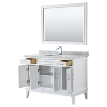 Load image into Gallery viewer, Wyndham Margate 48 Inch Single Bathroom Vanity in White, White Carrara Marble Countertop, Undermount Square Sink, and 44 Inch Mirror- Wyndham