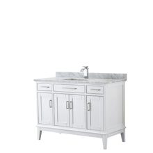 Load image into Gallery viewer, Wyndham Margate 48 Inch Single Bathroom Vanity in White, White Carrara Marble Countertop, Undermount Square Sink, and No Mirror- Wyndham