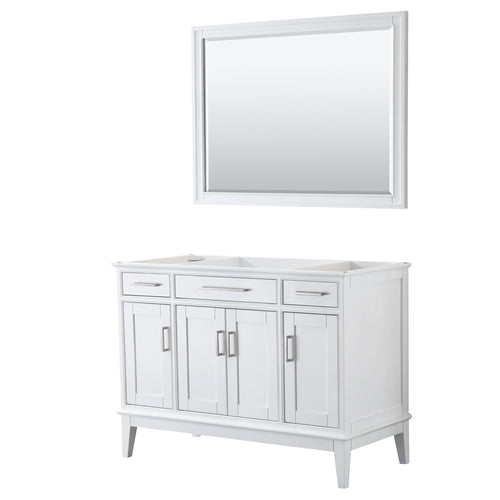 Wyndham Margate 48 Inch Single Bathroom Vanity in White, No Countertop, No Sink, and 44 Inch Mirror- Wyndham