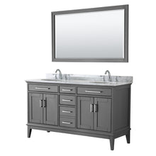 Load image into Gallery viewer, Wyndham Margate 60 Inch Double Bathroom Vanity in Dark Gray, White Carrara Marble Countertop, Undermount Oval Sinks, and 56 Inch Mirror- Wyndham