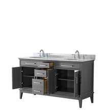 Load image into Gallery viewer, Wyndham Margate 60 Inch Double Bathroom Vanity in Dark Gray, White Carrara Marble Countertop, Undermount Oval Sinks, and No Mirror- Wyndham