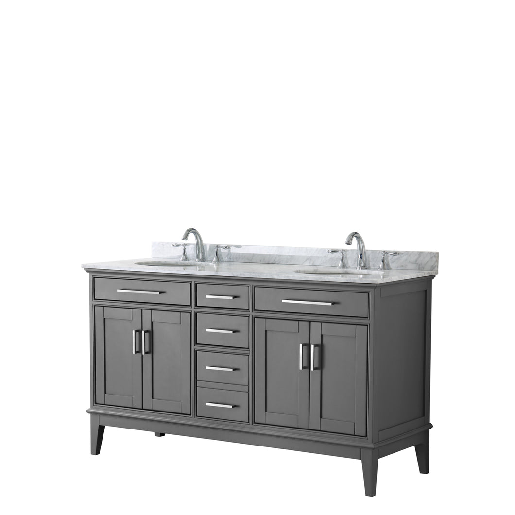 Wyndham Margate 60 Inch Double Bathroom Vanity in Dark Gray, White Carrara Marble Countertop, Undermount Oval Sinks, and No Mirror- Wyndham