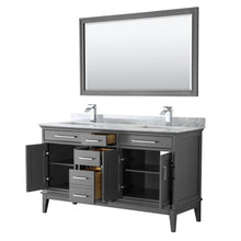 Load image into Gallery viewer, Wyndham Margate 60 Inch Double Bathroom Vanity in Dark Gray, White Carrara Marble Countertop, Undermount Square Sinks, and 56 Inch Mirror- Wyndham