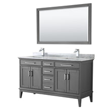 Load image into Gallery viewer, Wyndham Margate 60 Inch Double Bathroom Vanity in Dark Gray, White Carrara Marble Countertop, Undermount Square Sinks, and 56 Inch Mirror- Wyndham