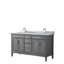 Load image into Gallery viewer, Wyndham Margate 60 Inch Double Bathroom Vanity in Dark Gray, White Carrara Marble Countertop, Undermount Square Sinks, and No Mirror- Wyndham
