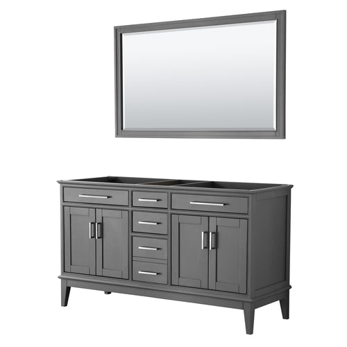 Wyndham Margate 60 Inch Double Bathroom Vanity in Dark Gray, No Countertop, No Sink, and 56 Inch Mirror- Wyndham