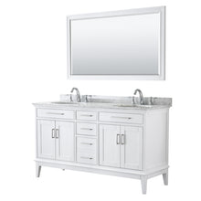 Load image into Gallery viewer, Wyndham Margate 60 Inch Double Bathroom Vanity in White, White Carrara Marble Countertop, Undermount Oval Sinks, and 56 Inch Mirror- Wyndham