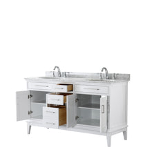 Load image into Gallery viewer, Wyndham Margate 60 Inch Double Bathroom Vanity in White, White Carrara Marble Countertop, Undermount Oval Sinks, and No Mirror- Wyndham