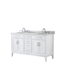 Load image into Gallery viewer, Wyndham Margate 60 Inch Double Bathroom Vanity in White, White Carrara Marble Countertop, Undermount Oval Sinks, and No Mirror- Wyndham