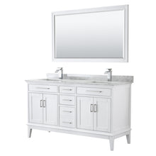 Load image into Gallery viewer, Wyndham Margate 60 Inch Double Bathroom Vanity in White, White Carrara Marble Countertop, Undermount Square Sinks, and 56 Inch Mirror- Wyndham