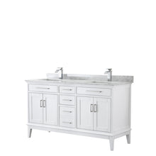 Load image into Gallery viewer, Wyndham Margate 60 Inch Double Bathroom Vanity in White, White Carrara Marble Countertop, Undermount Square Sinks, and No Mirror- Wyndham
