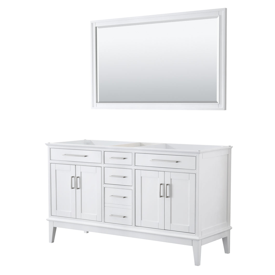 Wyndham Margate 60 Inch Double Bathroom Vanity in White, No Countertop, No Sink, and 56 Inch Mirror- Wyndham