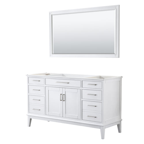 Wyndham Margate 60 Inch Single Bathroom Vanity in White, No Countertop, No Sink, and 56 Inch Mirror- Wyndham