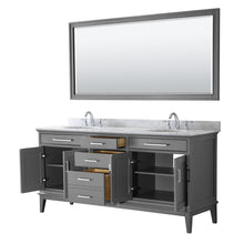 Load image into Gallery viewer, Wyndham Margate 72 Inch Double Bathroom Vanity in Dark Gray, White Carrara Marble Countertop, Undermount Oval Sinks, and 70 Inch Mirror- Wyndham