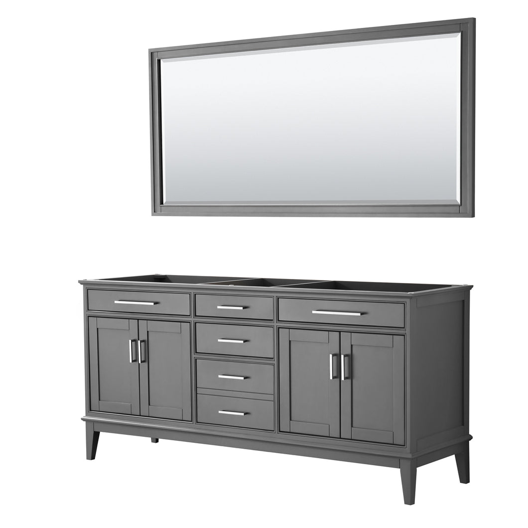 Wyndham Margate 72 Inch Double Bathroom Vanity in Dark Gray, No Countertop, No Sink, and 70 Inch Mirror- Wyndham