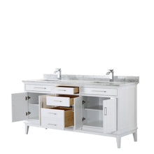 Load image into Gallery viewer, Wyndham Margate 72 Inch Double Bathroom Vanity in White, White Carrara Marble Countertop, Undermount Square Sinks, and No Mirror- Wyndham