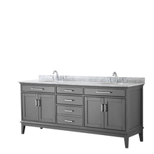 Load image into Gallery viewer, Wyndham Margate 80 Inch Double Bathroom Vanity in Dark Gray, White Carrara Marble Countertop, Undermount Oval Sinks, and No Mirror- Wyndham