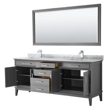 Load image into Gallery viewer, Wyndham Margate 80 Inch Double Bathroom Vanity in Dark Gray, White Carrara Marble Countertop, Undermount Square Sinks, and 70 Inch Mirror- Wyndham