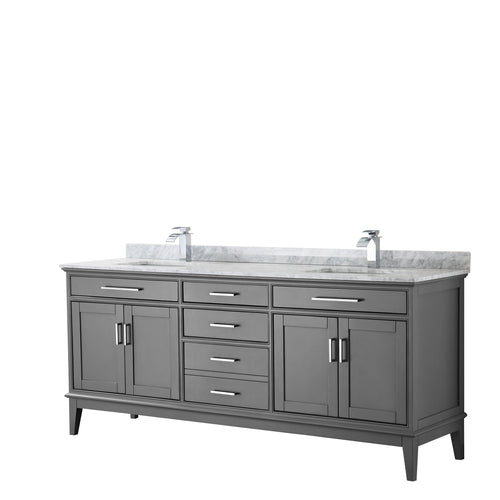 Wyndham Margate 80 Inch Double Bathroom Vanity in Dark Gray, White Carrara Marble Countertop, Undermount Square Sinks, and No Mirror- Wyndham