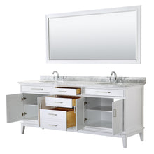 Load image into Gallery viewer, Wyndham Margate 80 Inch Double Bathroom Vanity in White, White Carrara Marble Countertop, Undermount Oval Sinks, and 70 Inch Mirror- Wyndham