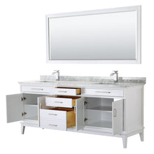Load image into Gallery viewer, Wyndham Margate 80 Inch Double Bathroom Vanity in White, White Carrara Marble Countertop, Undermount Square Sinks, and 70 Inch Mirror- Wyndham