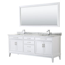 Load image into Gallery viewer, Wyndham Margate 80 Inch Double Bathroom Vanity in White, White Carrara Marble Countertop, Undermount Square Sinks, and 70 Inch Mirror- Wyndham
