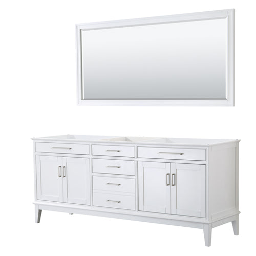 Wyndham Margate 80 Inch Double Bathroom Vanity in White, No Countertop, No Sink, and 70 Inch Mirror- Wyndham