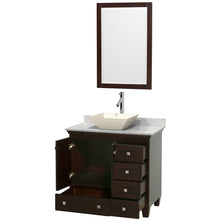 Load image into Gallery viewer, Wyndham Acclaim 36 Inch Single Bathroom Vanity in Espresso, White Carrara Marble Countertop, Pyra Bone Porcelain Sink, and 24 Inch Mirror- Wyndham