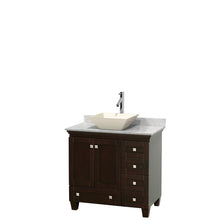Load image into Gallery viewer, Wyndham Acclaim 36 Inch Single Bathroom Vanity in Espresso, White Carrara Marble Countertop, Pyra Bone Porcelain Sink, and No Mirror- Wyndham