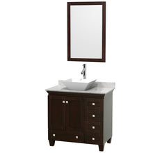 Load image into Gallery viewer, Wyndham Acclaim 36 Inch Single Bathroom Vanity in Espresso, White Carrara Marble Countertop, Pyra White Porcelain Sink, and 24 Inch Mirror- Wyndham