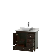 Load image into Gallery viewer, Wyndham Acclaim 36 Inch Single Bathroom Vanity in Espresso, White Carrara Marble Countertop, Pyra White Porcelain Sink, and No Mirror- Wyndham